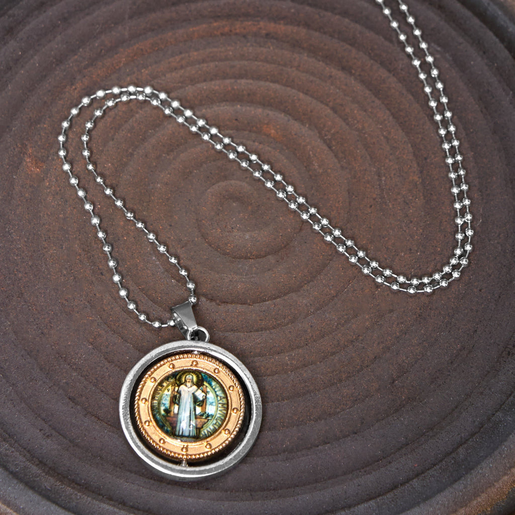 Retro Style Jesus St. Benendict Vrigin Mary Icon Rotating Pendant