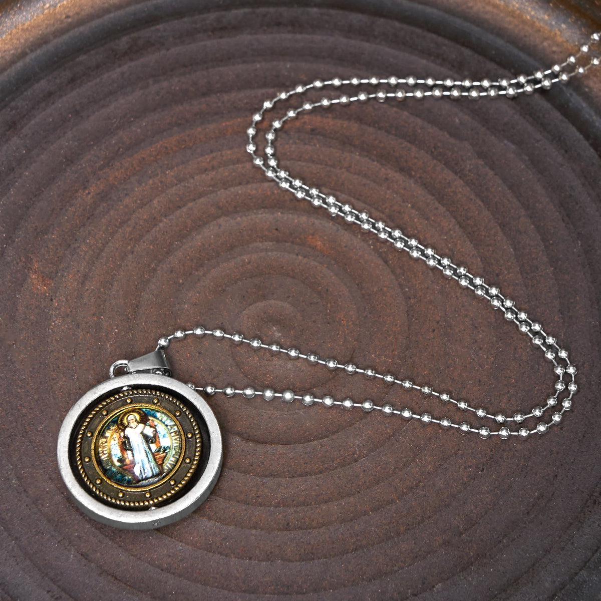 Retro Style Jesus St. Benendict Vrigin Mary Icon Rotating Pendant