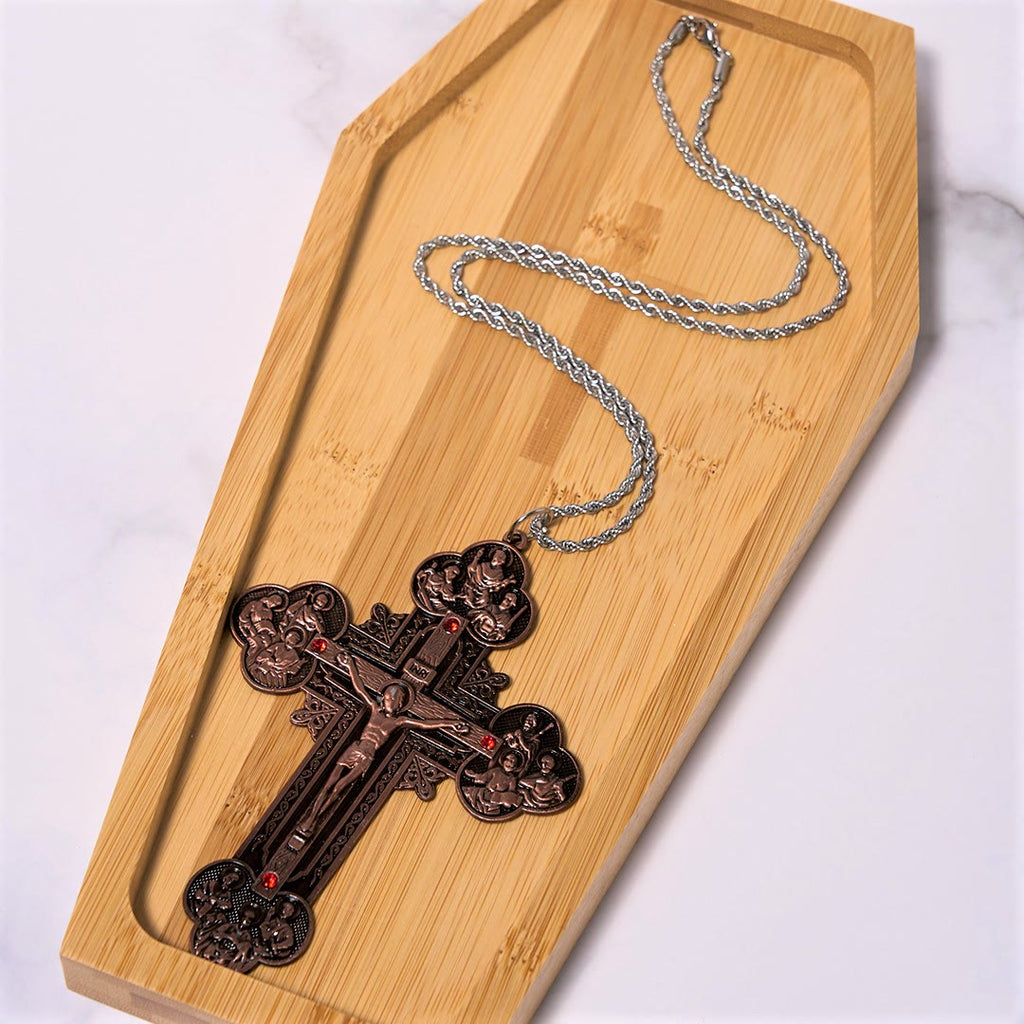 Classic Style Ornate Crucifix with All Saint Iconography & Red Gems