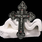 Classic Style Ornate Crucifix with All Saint Iconography & Red Gems
