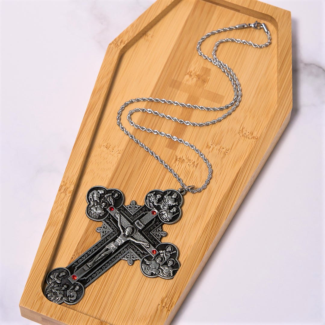 Classic Style Ornate Crucifix with All Saint Iconography & Red Gems