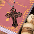 Classic Style Ornate Crucifix with All Saint Iconography & Red Gems