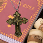 Classic Style Ornate Crucifix with All Saint Iconography & Red Gems