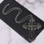 Classic Style Ornate Crucifix with All Saint Iconography & Red Gems
