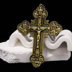 Classic Style Ornate Crucifix with All Saint Iconography & Red Gems