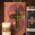 Classic Style Ornate Crucifix with All Saint Iconography & Red Gems