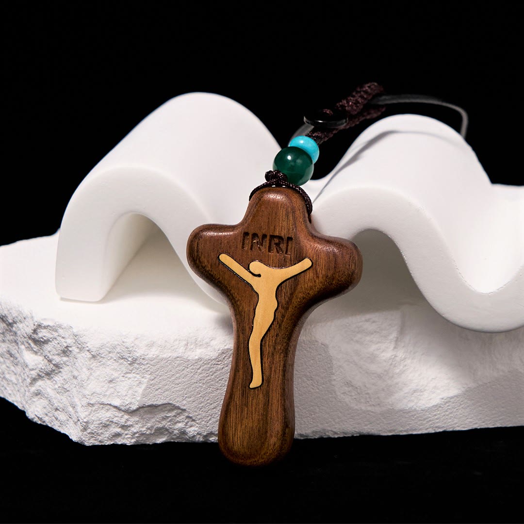 Minimalist Style Sandalwood & Boxwood Jesus Cross Amulet Pendant