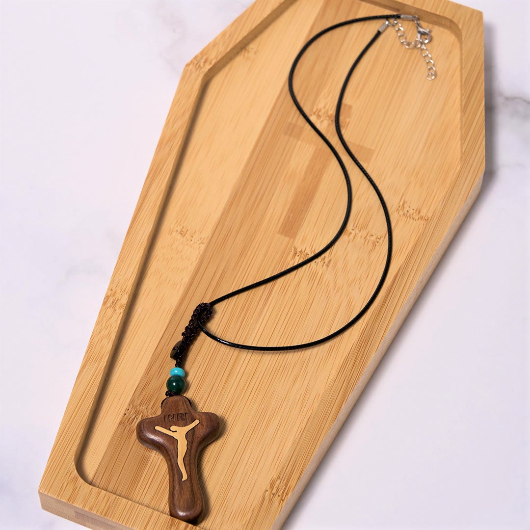 Minimalist Style Sandalwood & Boxwood Jesus Cross Amulet Pendant