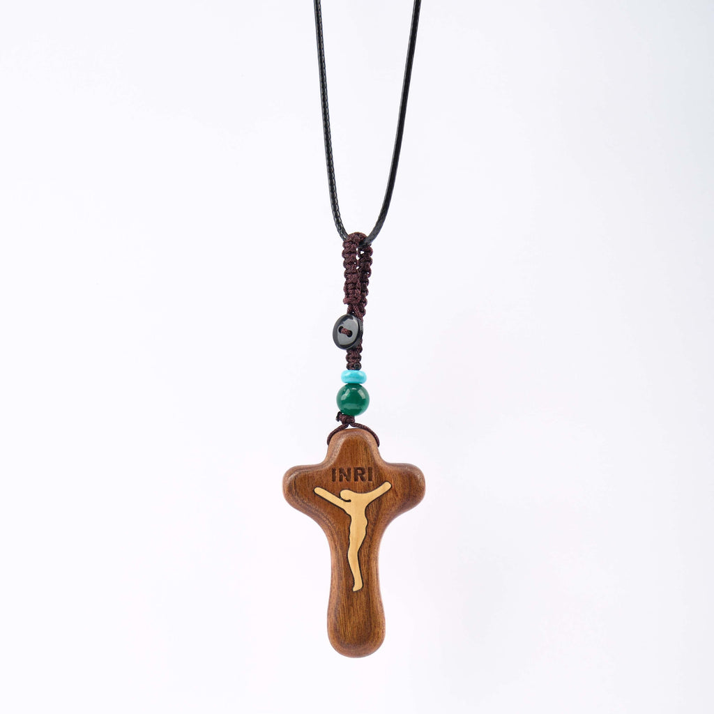 Minimalist Style Sandalwood & Boxwood Jesus Cross Amulet Pendant