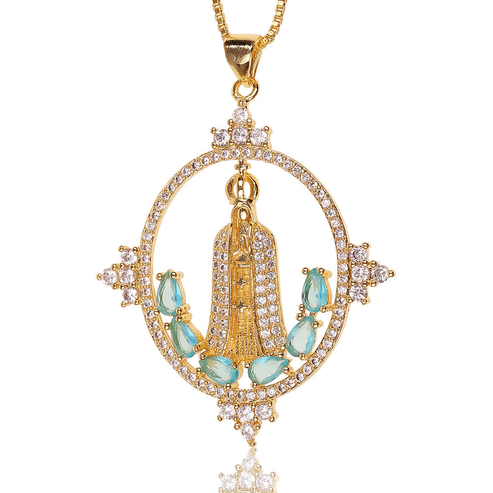 Modern Style Our Lady of Fatima Inlaided Devine Blessing Necklace