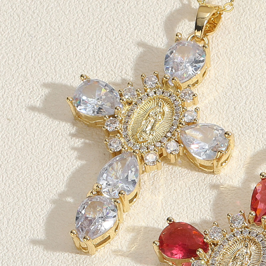 Modern Style Our Lady of Guadalupe Cross Zircon Pendants Necklace