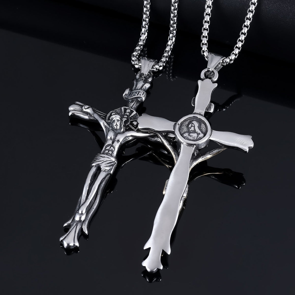 Classic Style INRI Plaque Crucifix Cross Jesus Sacred Faith Necklace