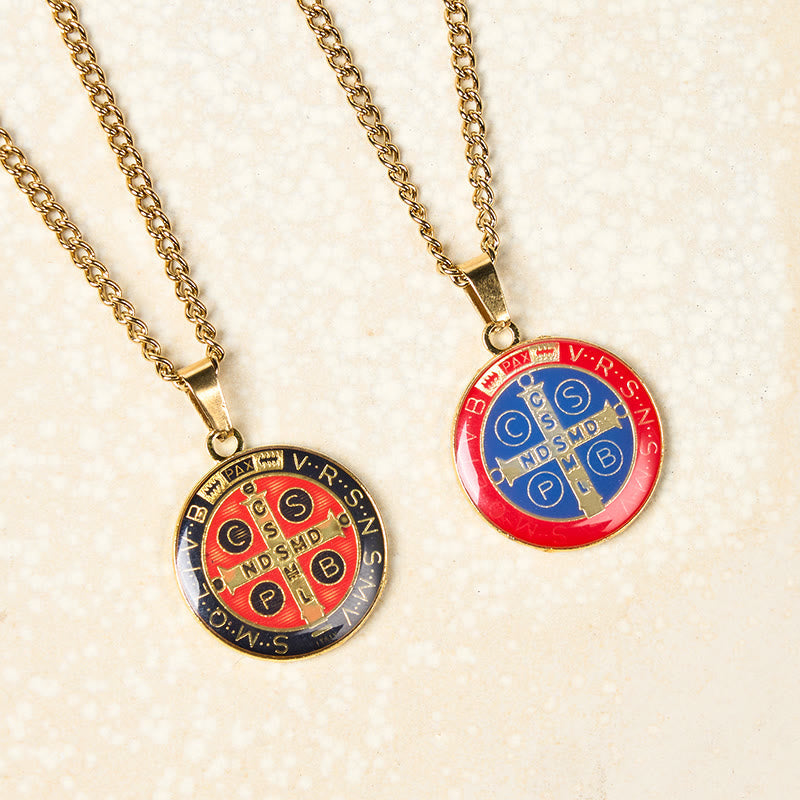 2 Color Retro Style St. Benedict Symbol Protection Faith Pendant