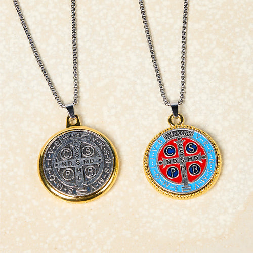 2 Color Retro Style St. Benedict Symbol Exorcism Faith Pendant