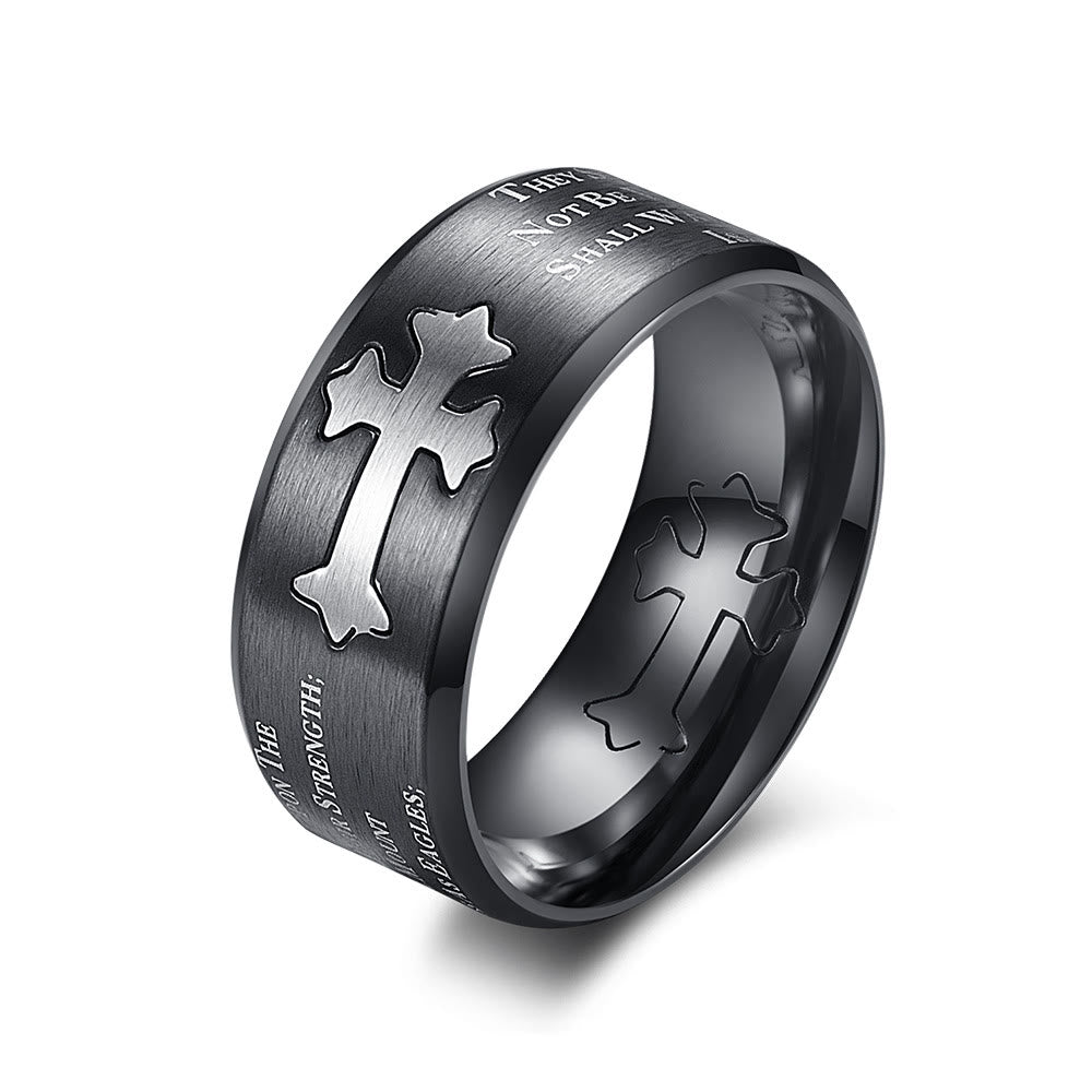 Modern Style Engraved Faith Strength Cross Ring