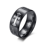 Modern Style Engraved Faith Strength Cross Ring