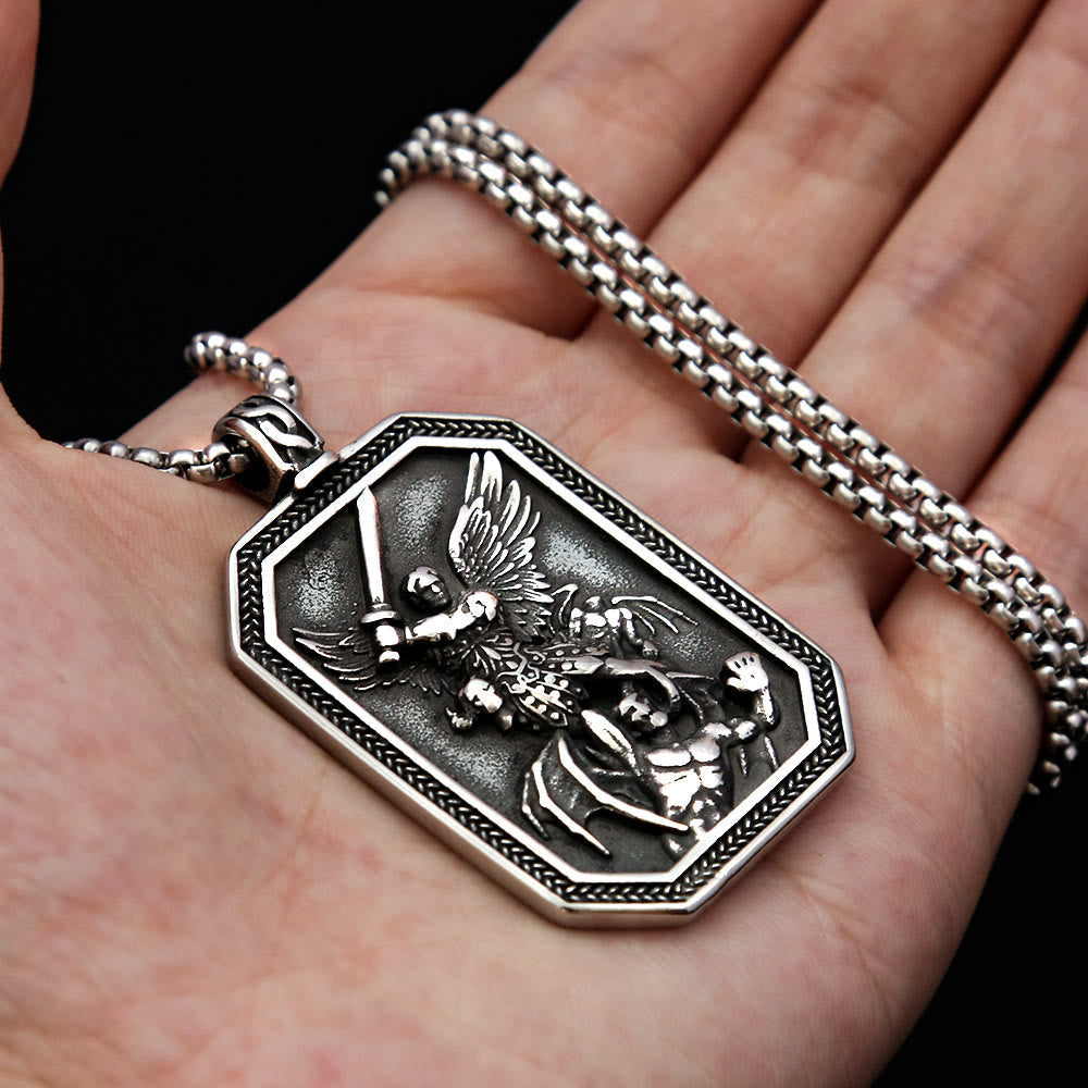 Retro Style Archangel St. Micheal Protect Us Crafted Stainless Steel