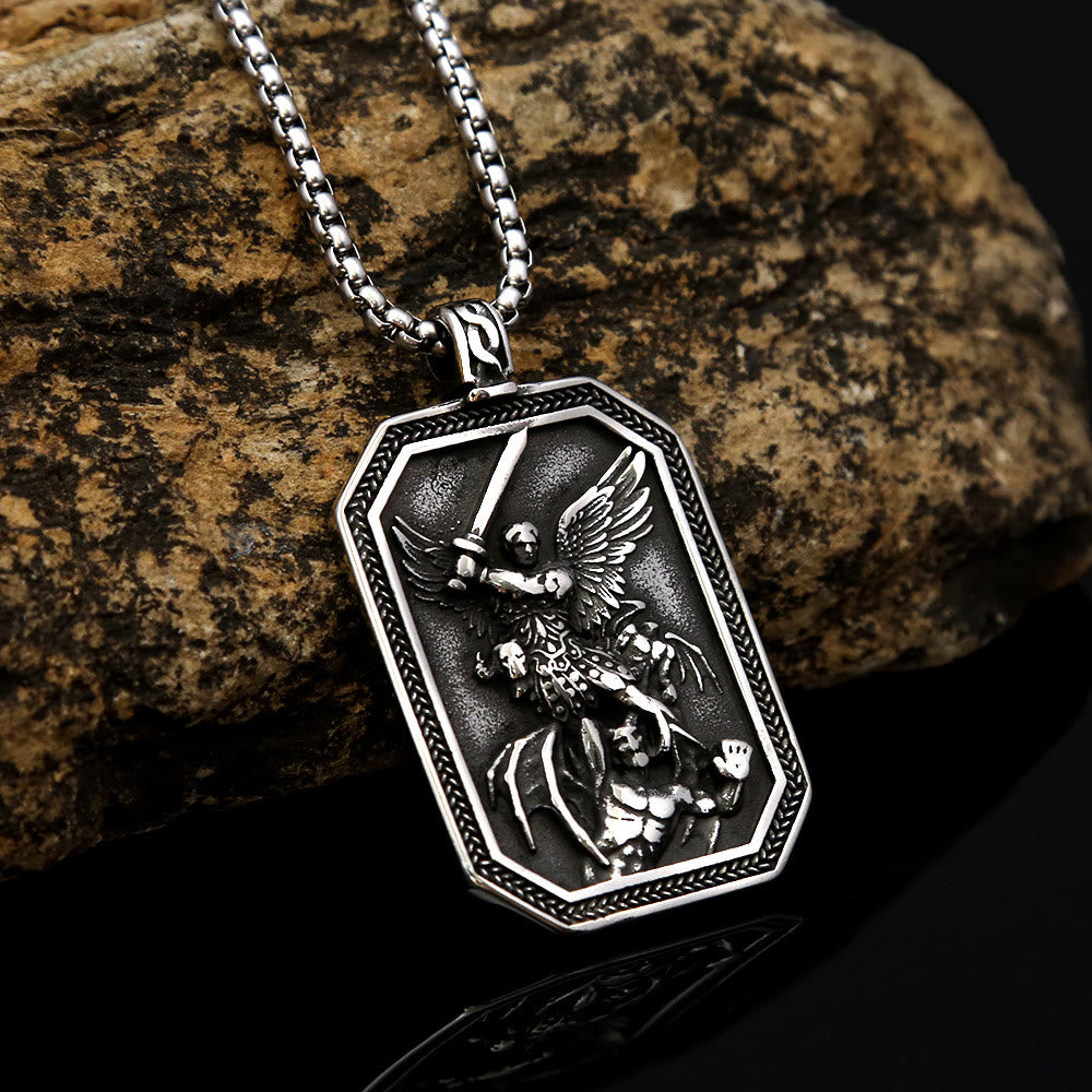 Retro Style Archangel St. Micheal Protect Us Crafted Stainless Steel