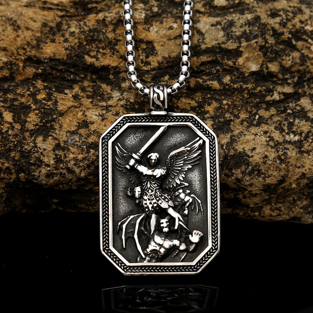 Retro Style Archangel St. Micheal Protect Us Crafted Stainless Steel