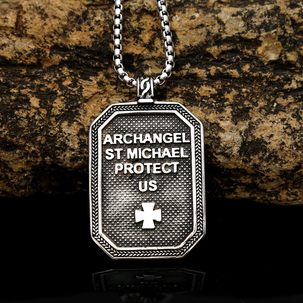 Retro Style Archangel St. Micheal Protect Us Crafted Stainless Steel