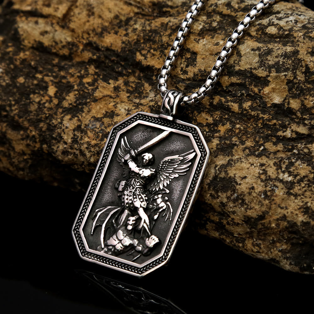 Retro Style Archangel St. Micheal Protect Us Crafted Stainless Steel