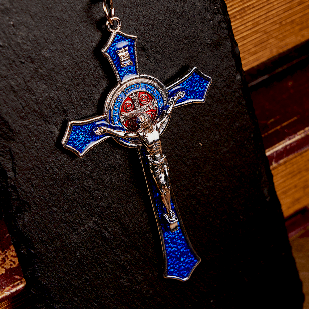 Classic Style Red/Blue Crafted Crucifix Big Size Pendant Necklace
