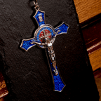 Classic Style Red/Blue Crafted Crucifix Big Size Pendant Necklace