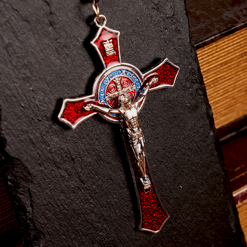 Classic Style Red/Blue Crafted Crucifix Big Size Pendant Necklace
