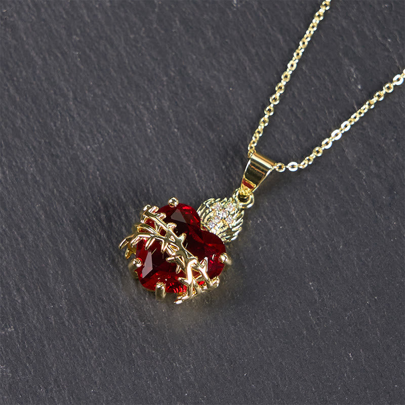 Modern Style Crafted Red Gemstones Sacred Heart of Jesus Pendant