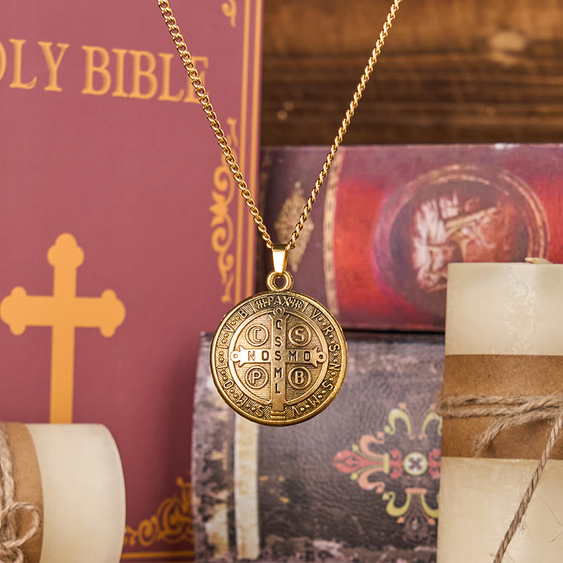 Classic Style Crafted St. Benedict Symbol Pendant Necklace