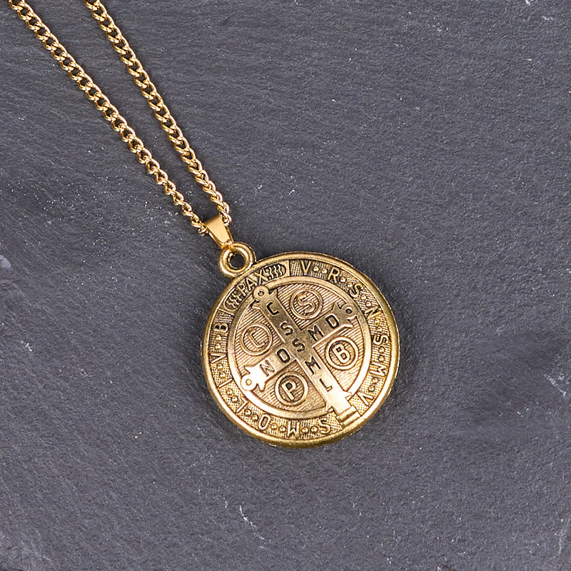 Classic Style Crafted St. Benedict Symbol Pendant Necklace