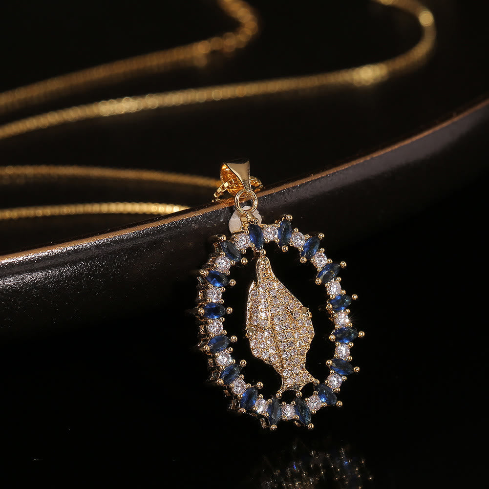 Luxury Style Our Lady of Miraculous Medal Gemstones Pendant Necklace
