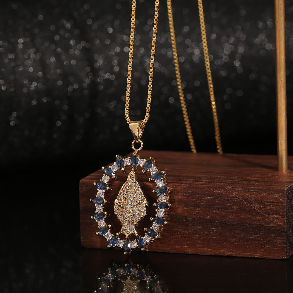 Luxury Style Our Lady of Miraculous Medal Gemstones Pendant Necklace