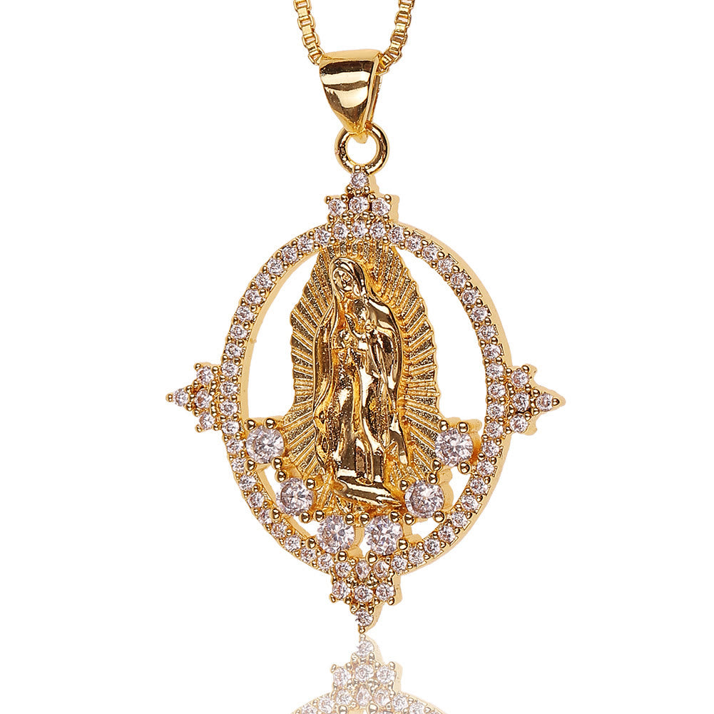 Luxury Style Our Lady of Guadalupe Gemstones Pendant Necklace