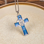 6 Color Virgin Mary Our Lady of Guadalupe Faith Cross Pendant Necklace
