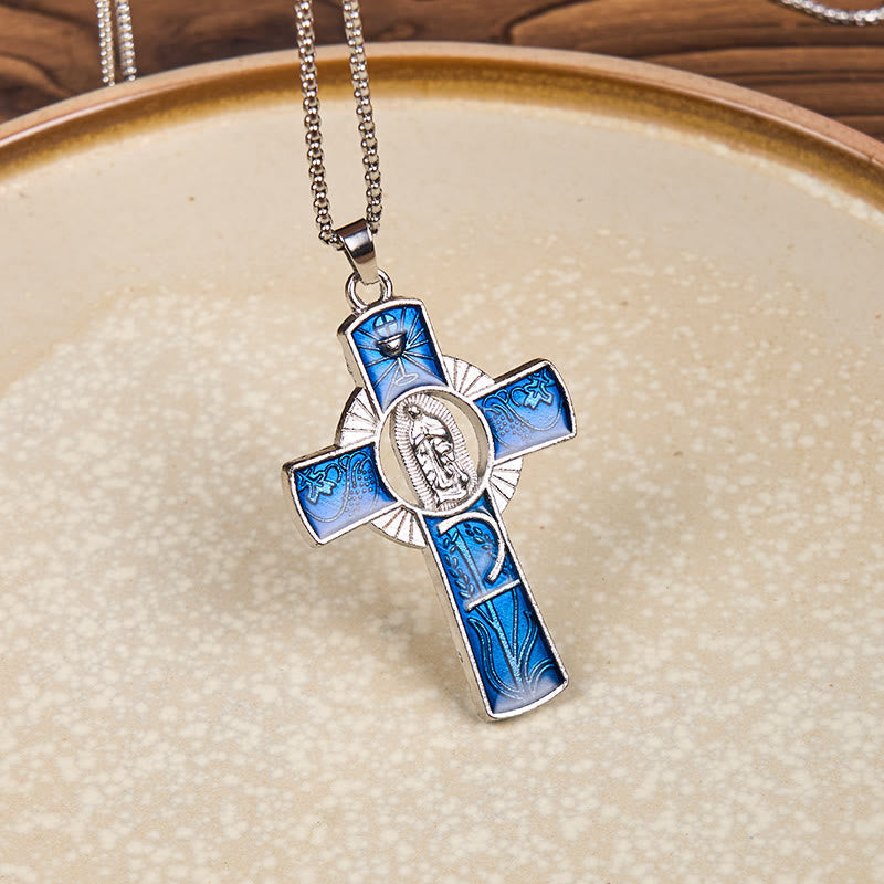 6 Color Virgin Mary Our Lady of Guadalupe Faith Cross Pendant Necklace