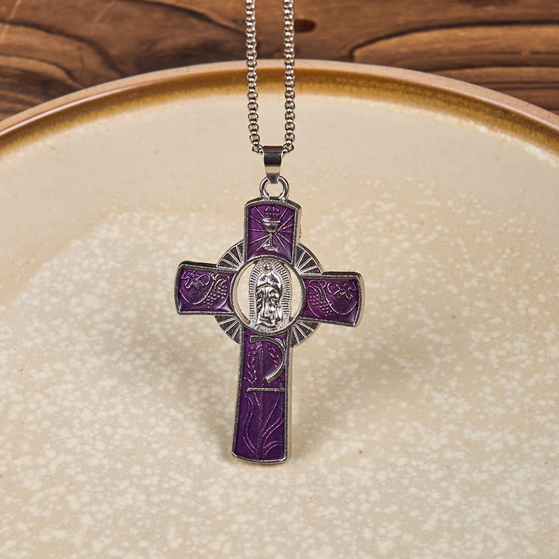 6 Color Virgin Mary Our Lady of Guadalupe Faith Cross Pendant Necklace