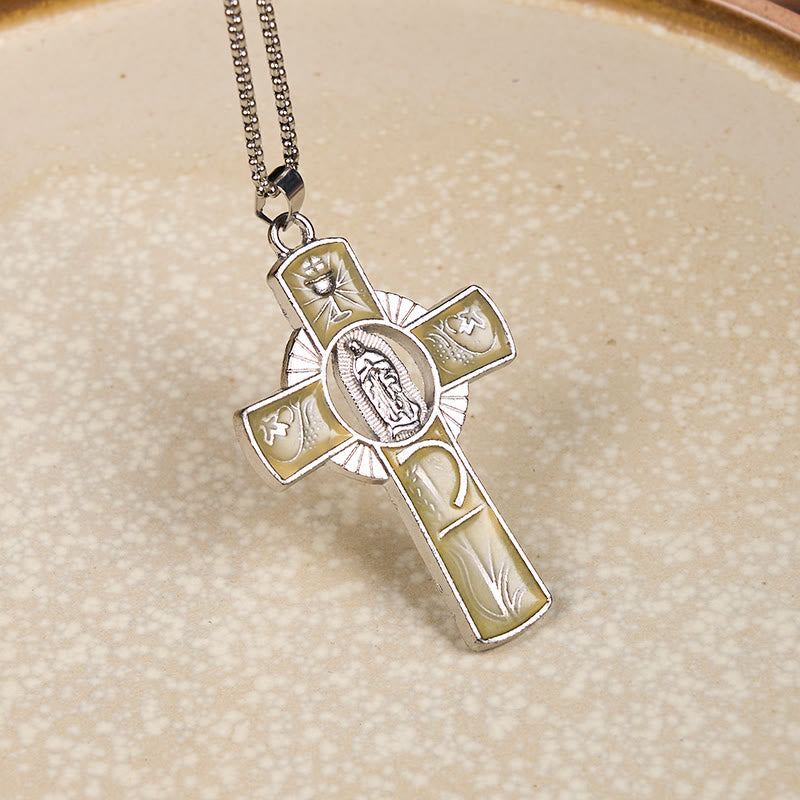 6 Color Virgin Mary Our Lady of Guadalupe Faith Cross Pendant Necklace