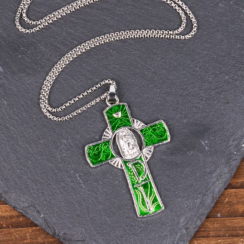 6 Color Virgin Mary Our Lady of Guadalupe Faith Cross Pendant Necklace