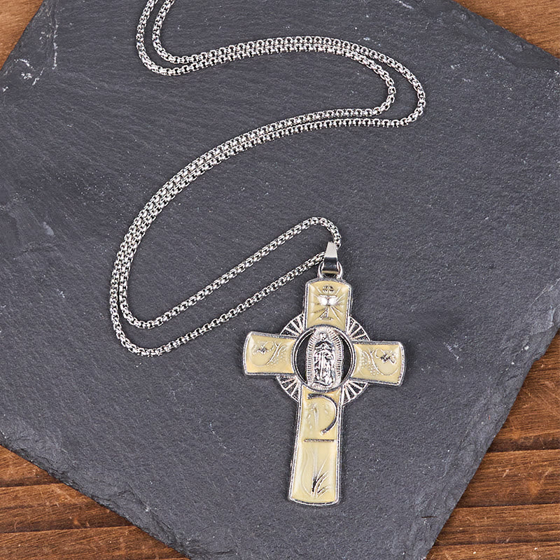 6 Color Virgin Mary Our Lady of Guadalupe Faith Cross Pendant Necklace