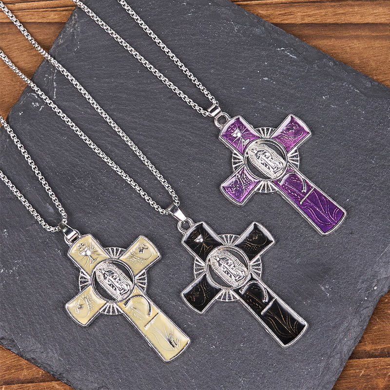6 Color Virgin Mary Our Lady of Guadalupe Faith Cross Pendant Necklace
