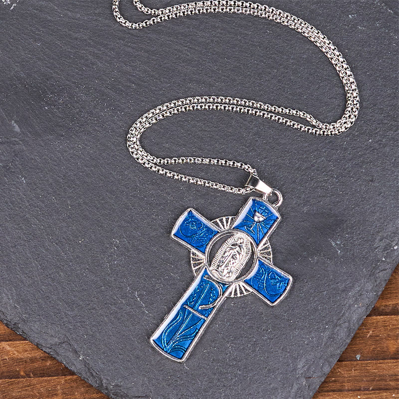 6 Color Virgin Mary Our Lady of Guadalupe Faith Cross Pendant Necklace