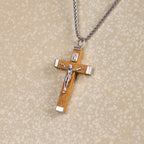 Retro Style Jesus Icon Crucifix Wood & Alloy Pendant Necklace