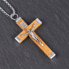 Retro Style Jesus Icon Crucifix Wood & Alloy Pendant Necklace
