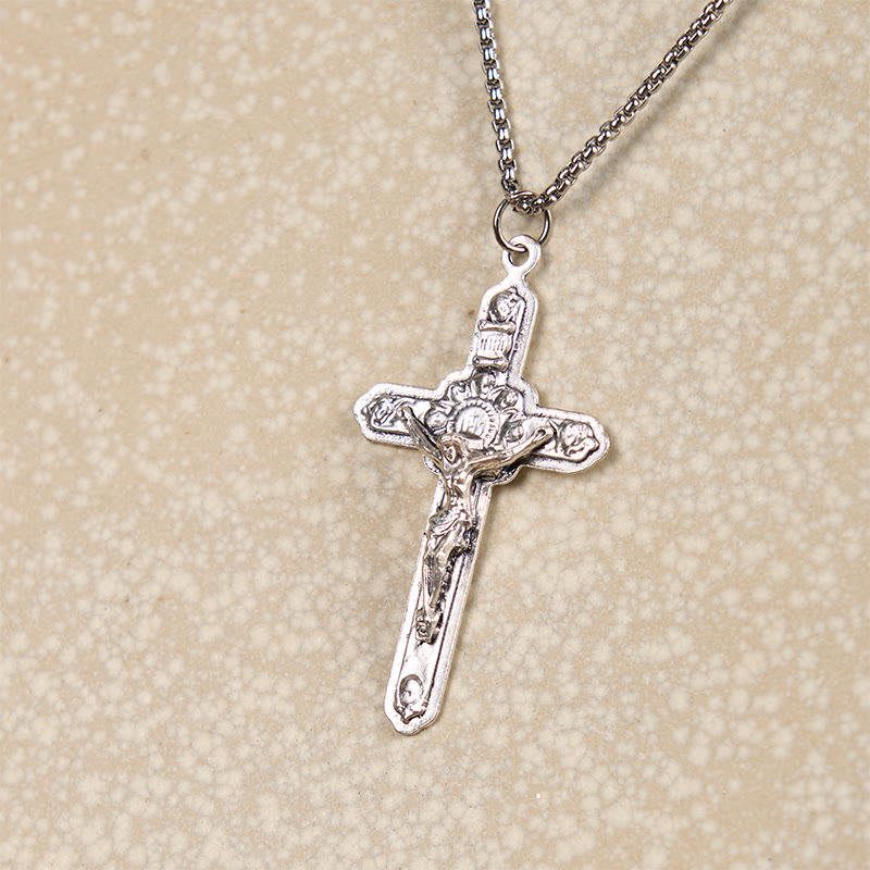 Retro Style Old Craft Jesus Crucifix Angels-Surrounded Pendant