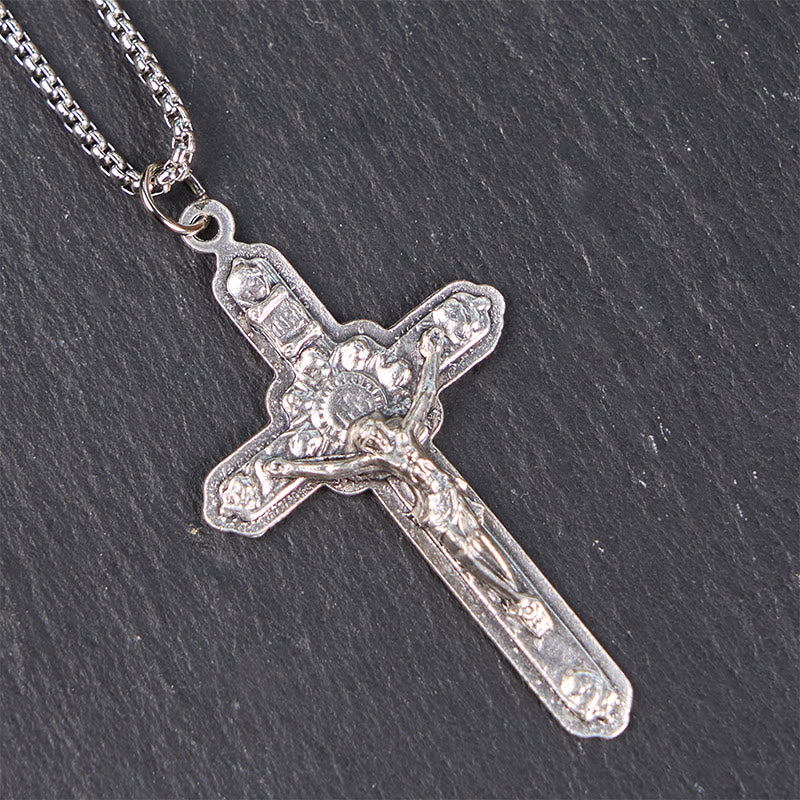 Retro Style Old Craft Jesus Crucifix Angels-Surrounded Pendant