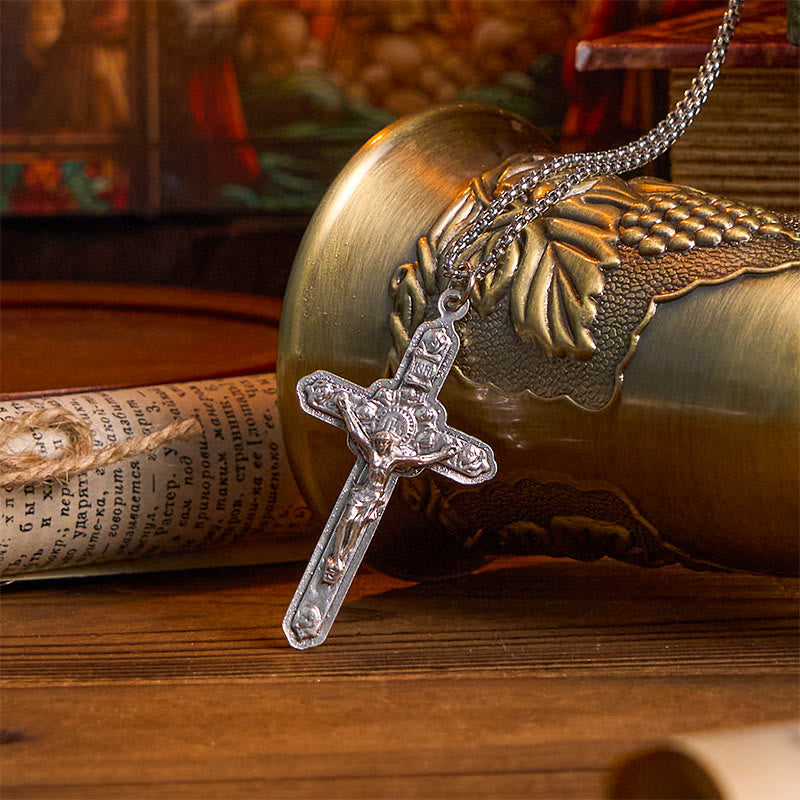 Retro Style Old Craft Jesus Crucifix Angels-Surrounded Pendant