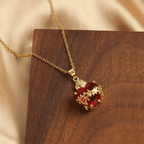 Modern Style Crafted Red Gemstones Sacred Heart of Jesus Pendant