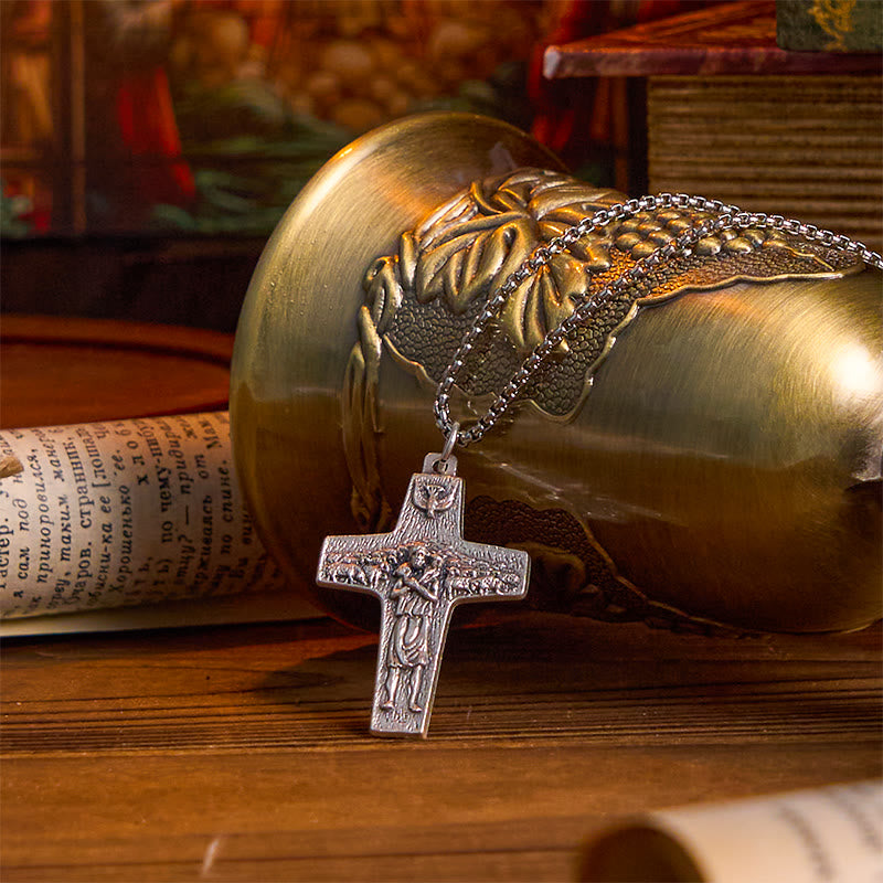 Retro Style Jesus and His Sheep The Good Shepherd Pendant Necklace