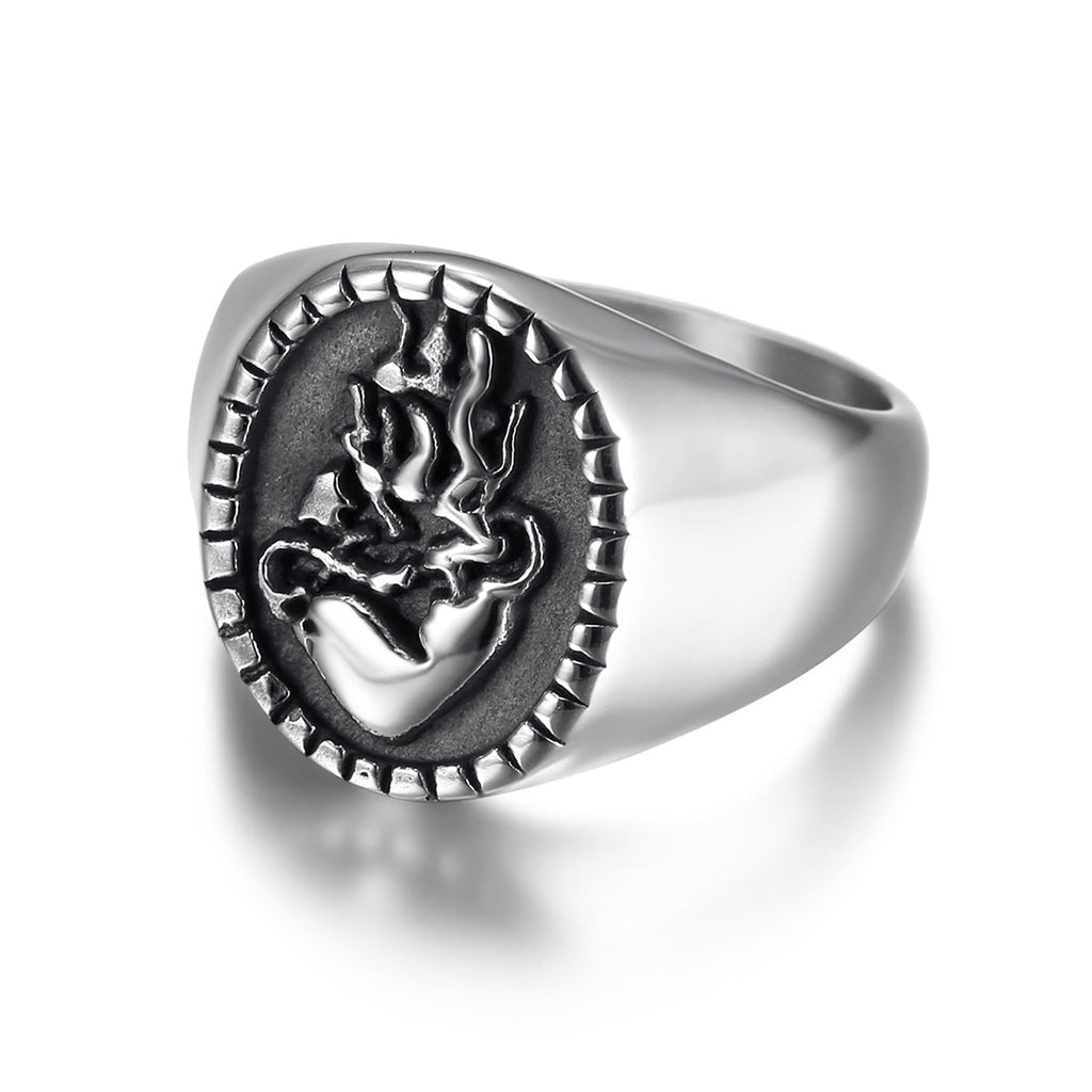 Classic Retro Style Jesus Sacred Heart Engraved Stainless Steel Faith